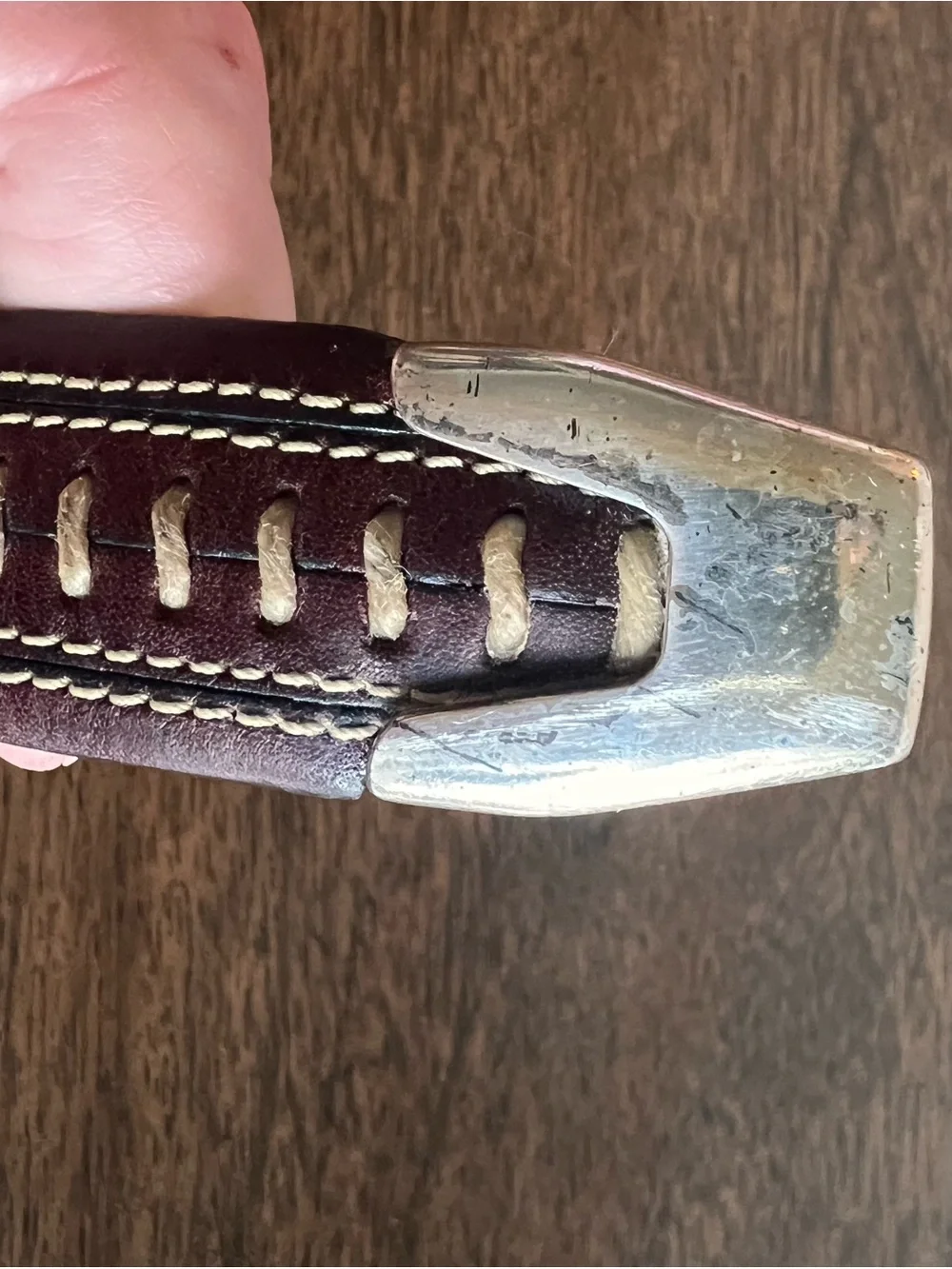 Vintage ONYX by Brighton Belt 42 Brown Leather Whipstitch Silver Western